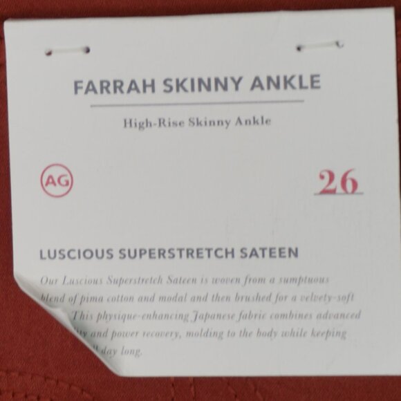 New AG Farrah High Rise Skinny Ankle Stretch Sateen Pants in Dark Hibiscus sz 26 - Picture 9 of 15
